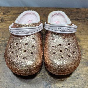 CROCS - Youth 5 Gold Glitter with Pink lining!